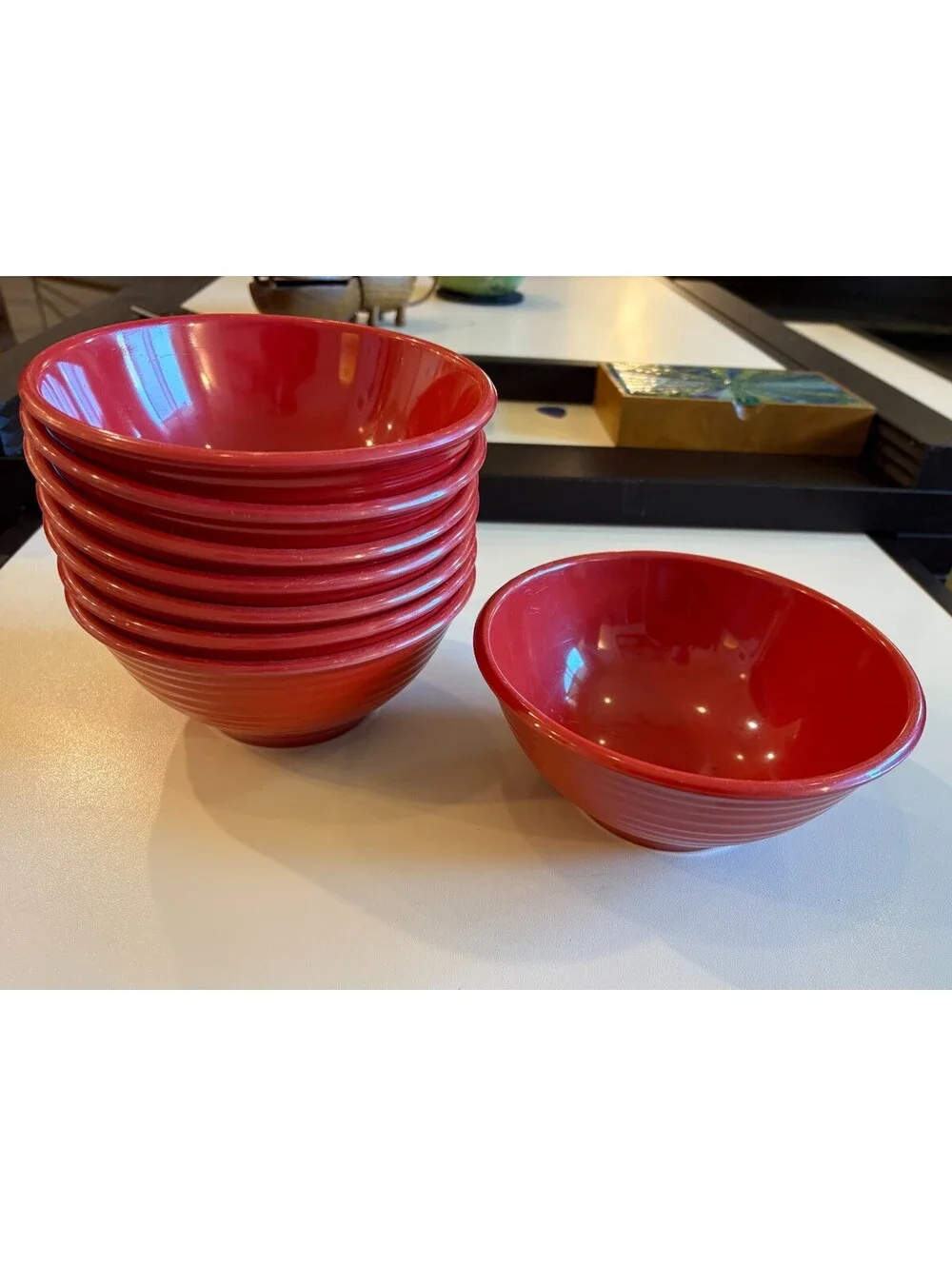 Target Home Everyday Melamine Cereal Bowls Ribbed Red Set of 8 Dishwasher Safe